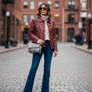 VTG Brown Pink Black Python Leather Look Lambskin Jacket Grunge Funky Streetwear